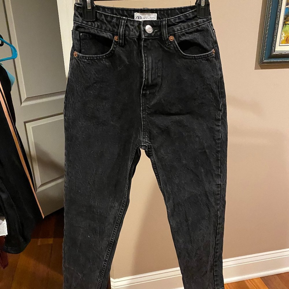 Zara Black Jeans High Waisted Straight Leg